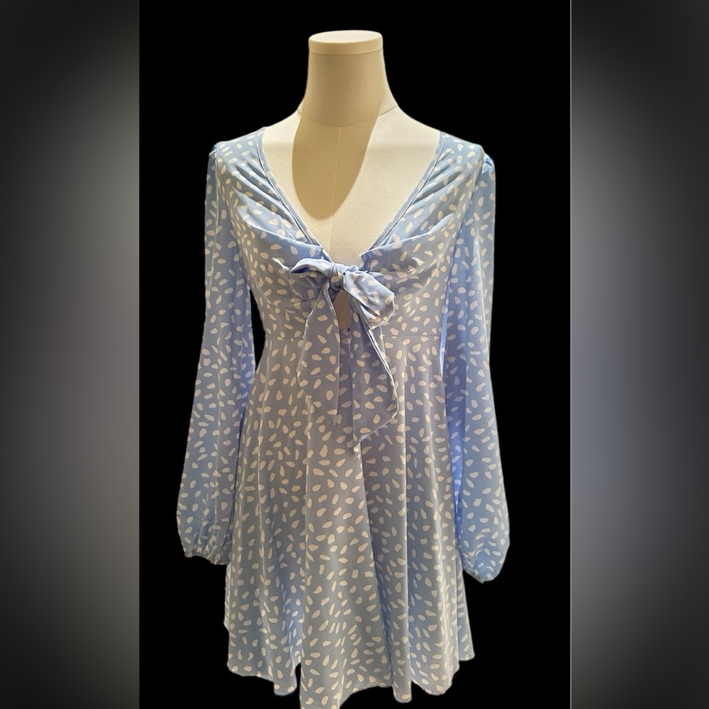 Chic Blue Patterned Dress - Picture 2 of 13